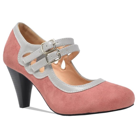 Chase & Chloe Women's Round Toe Mid Heel With Two Straps - Picture 2 of 4